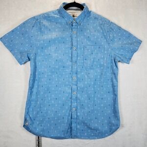 Denim and Flower Mens Large Slim Fit Blue Anchor Print Short Sleeve Button Down